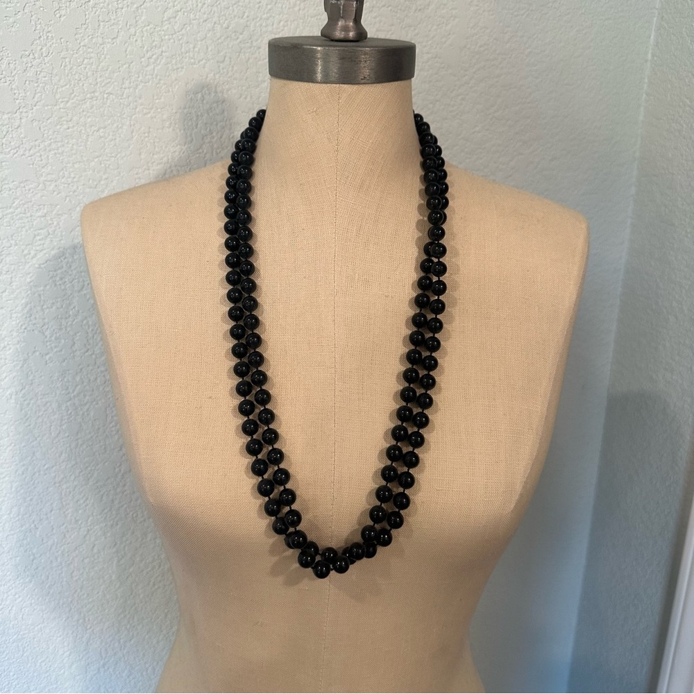 Classic Black Beaded Opera Length Necklace